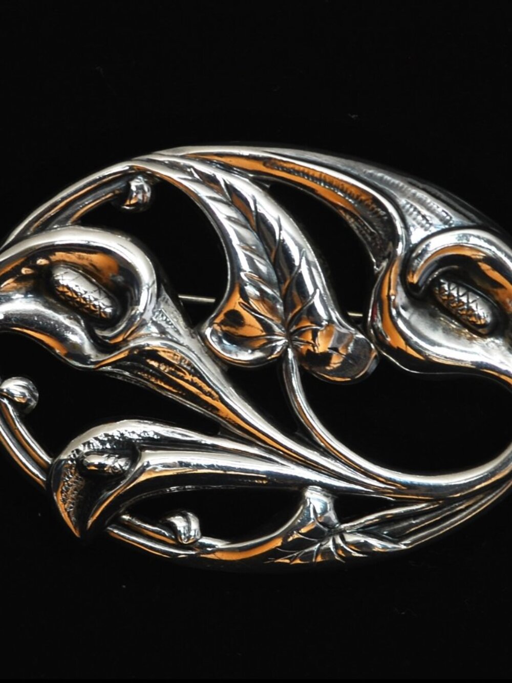 Danecraft Large Sterling Silver Pin Of Calla Lilly & Leaves - Signed
